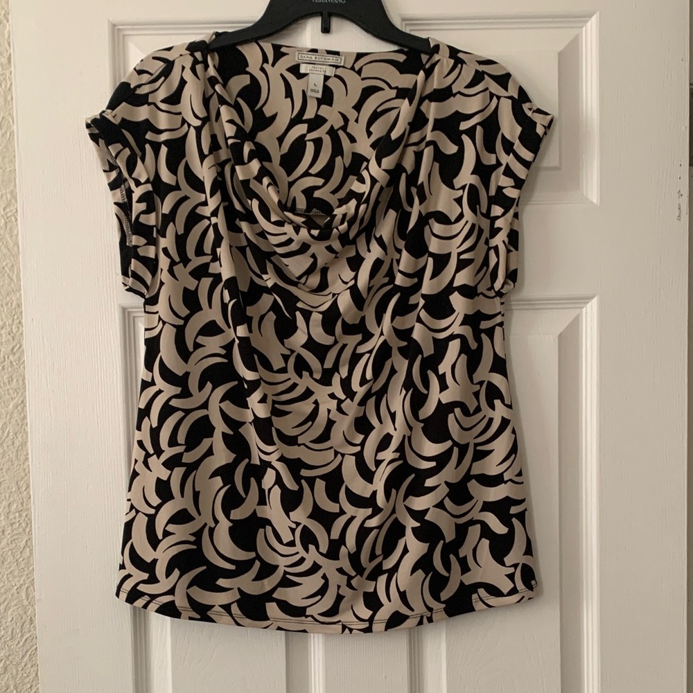 Dana Buchman Black and Cream Cowl Neck Blouse